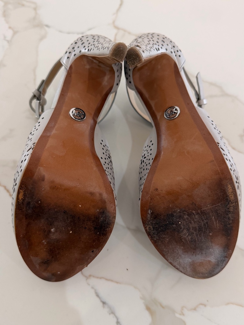 MICHAEL Michael Kors Light Gray Perforated Peep-Toe Ankle Strap Heels - Picture 5 of 7